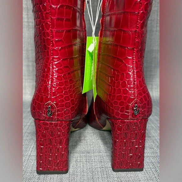 Sam Edelman Sylvia Knee High Wide Calf Leather Boot Cherry Crocodile Size 8.5M - Picture 6 of 8